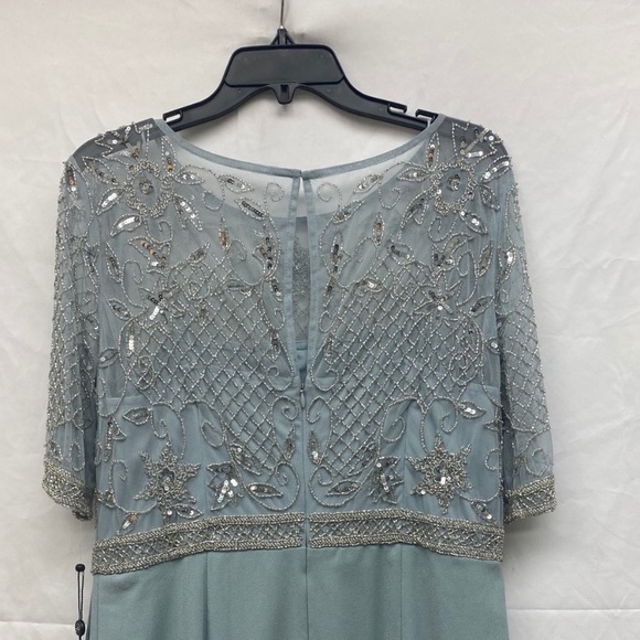 Adrianna Papell elbow length illusion sleeves beaded bodice gown - Picture 6 of 13